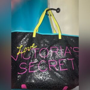 Victoria's Secret Black Tote with Pink and Yellow Accents